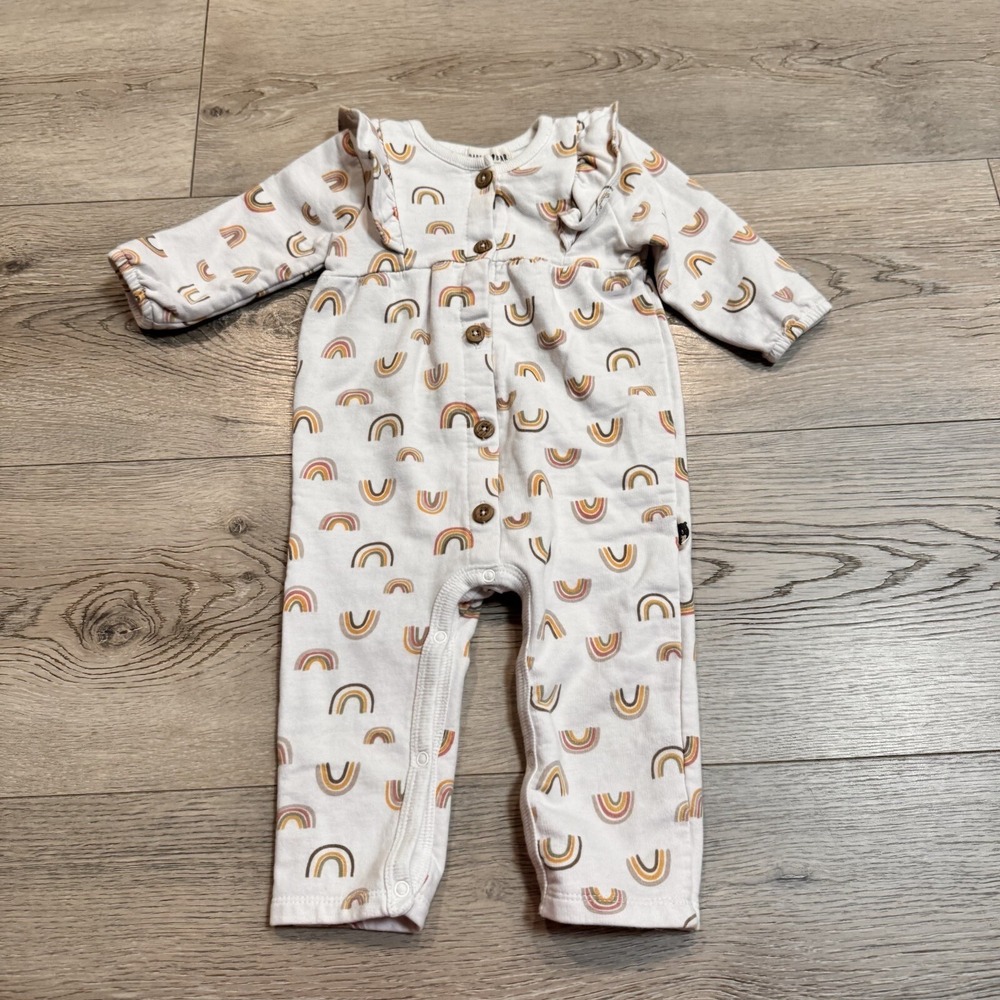 Rabbit & Bear Girls Size‎ 6-9 M French Terry Rainbow Ruffle One piece Outfit